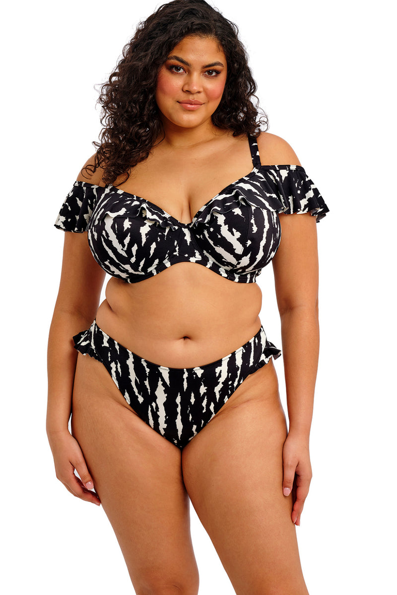 Elomi Echo Shell Swim Ruffle Plunge Bikini, Black/White (ES802822)