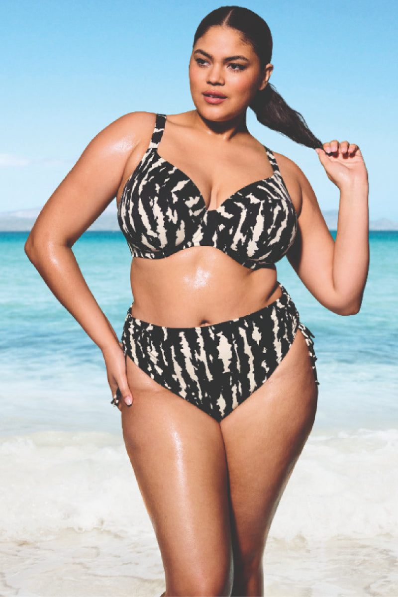 Elomi Echo Shell Swim Plunge Bikini, Black/White (ES802802)