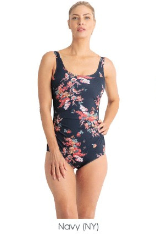 Finz Chlorine Resistant Mastectomy Pintuck Swimsuit, Navy (FZP061147MA)