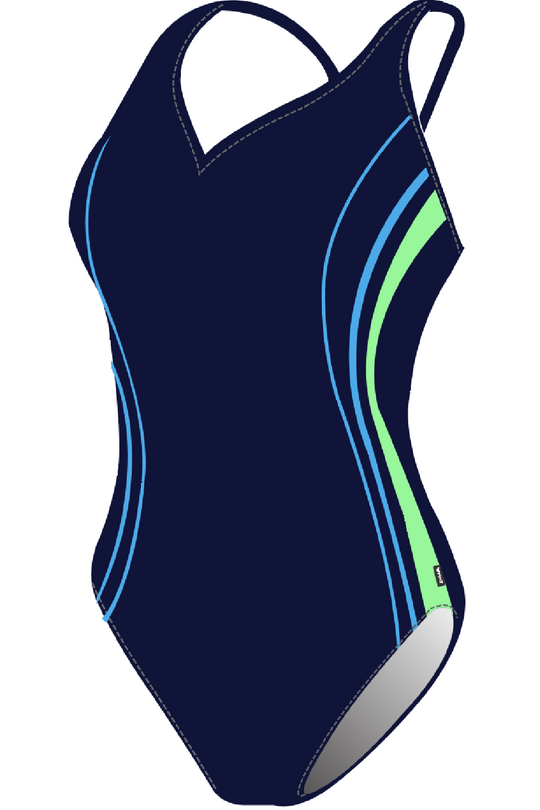 Finz Chlorine Resistant Princess Splice Swimsuit, Navy Blue (FZW1427C)