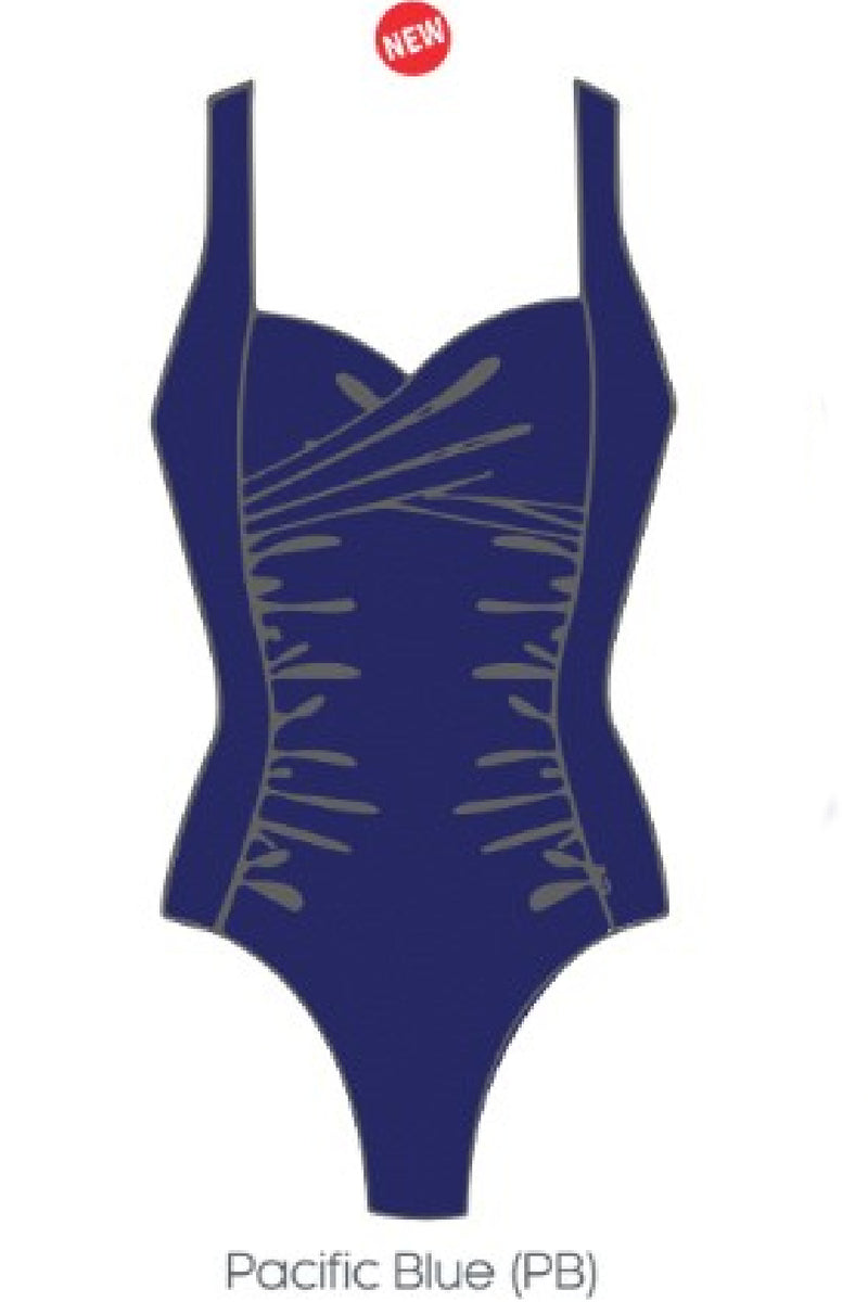 Finz Chlorine Resistant Twist Ruched Front Swimsuit, Pacific Blue (FZW1467CDDC)