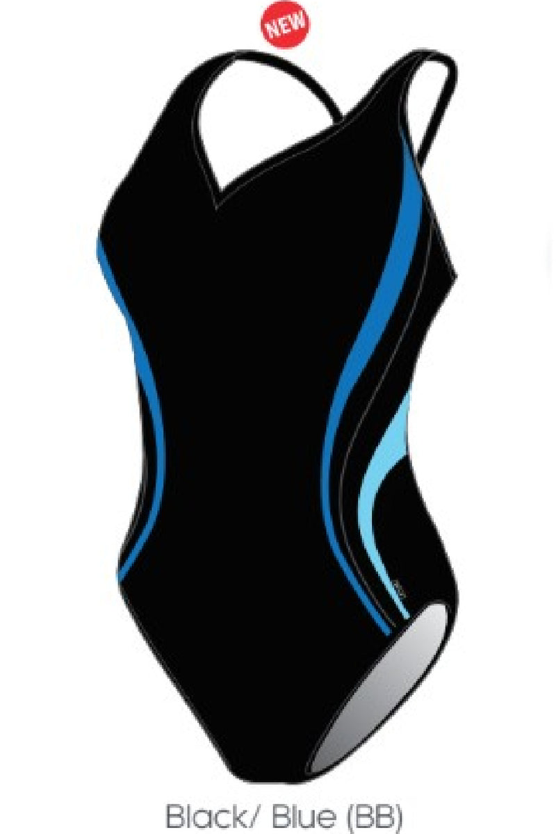 Finz Chlorine Resistant V-neck Sway Splice, Black/Blue (FZW1666C)