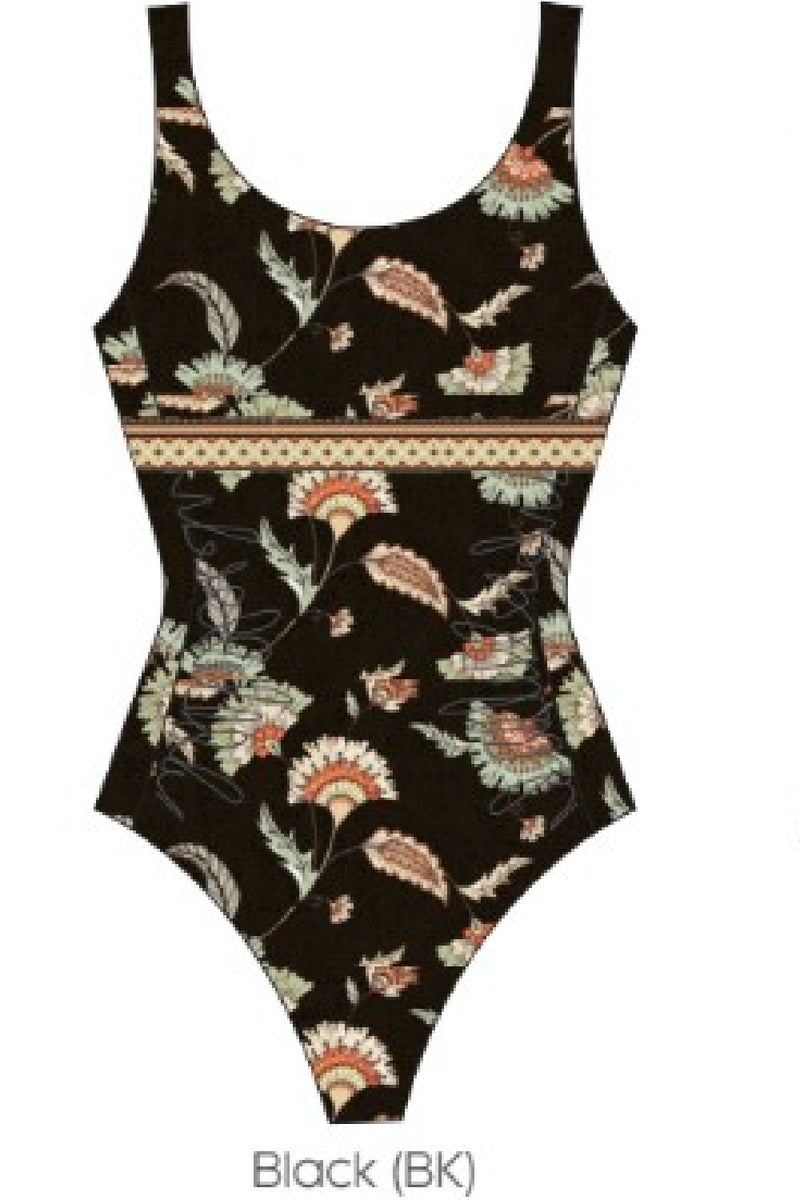Finz Chlorine Resistant Boho Luxe Banded Swimsuit, Black (FZW1963C)