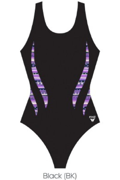 Finz Chlorine Resitant Lightning Print Splice Print Swimsuit, Black Multi (FZW9604)