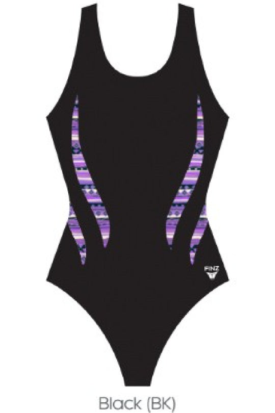 Finz Chlorine Resitant Lightning Print Splice Print Swimsuit, Black Multi (FZW9604)