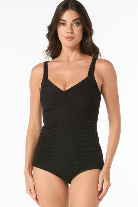 Gabar Crinkle V-Neck Swimsuit, Black (G34451)