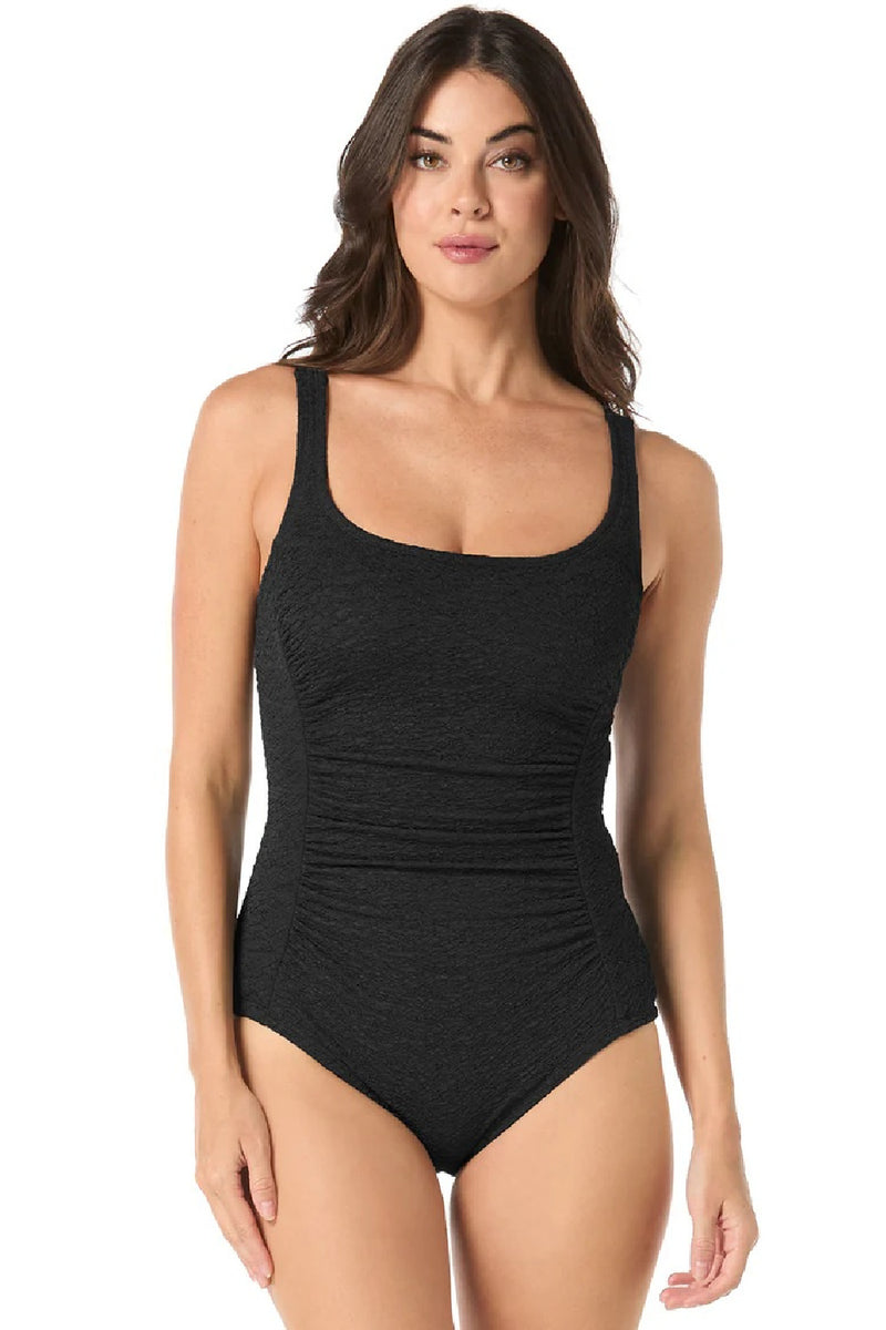 Gabar Crinkle  Scoop Neck Swimsuit, Black (G34467)