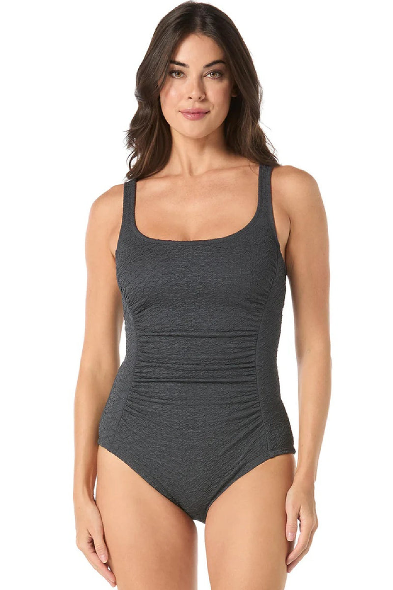 Gabar Crinkle  Scoop Neck Swimsuit, Volcanic (G34467)