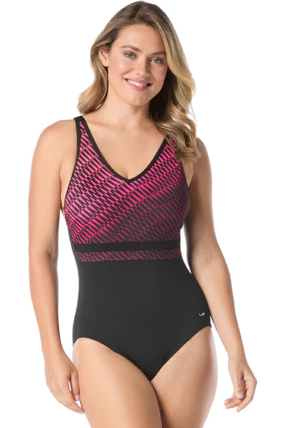 Gabar V-Neck Swimsuit, Pink Multi (G9P404)