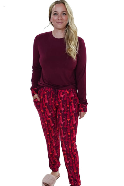 Cloud Nine Pajamas Bamboo Jogger Pajama Set, Vino Dreams (GR108 LS/JO)