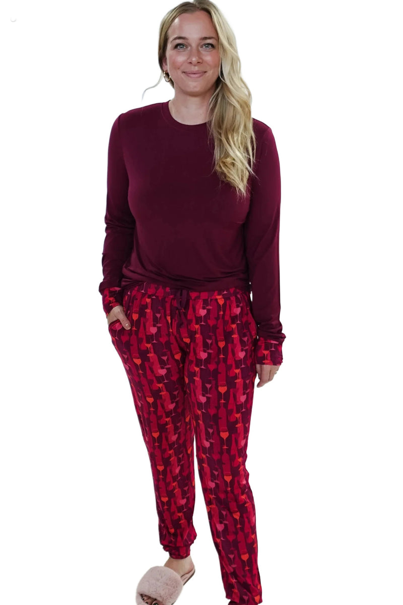 Cloud Nine Pajamas Bamboo Jogger Pajama Set, Vino Dreams (GR108 LS/JO)