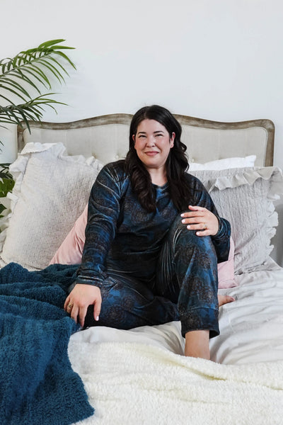 Cloud Nine Pajamas Velvety Velour Long Sleeves Lounge Set, Golden Dahlias (MN600VVT/J)