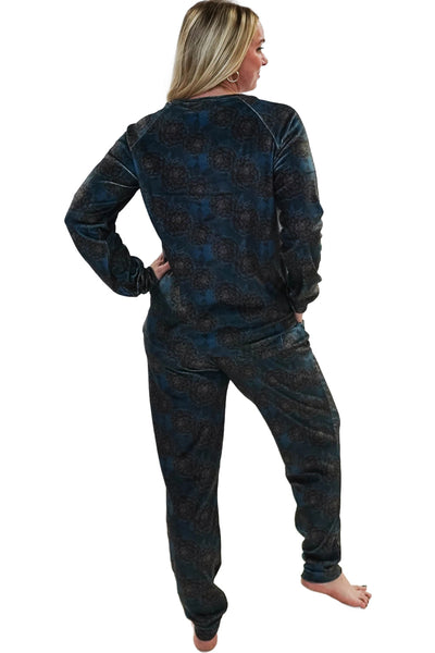 Cloud Nine Pajamas Velvety Velour Long Sleeves Lounge Set, Golden Dahlias (MN600VVT/J)