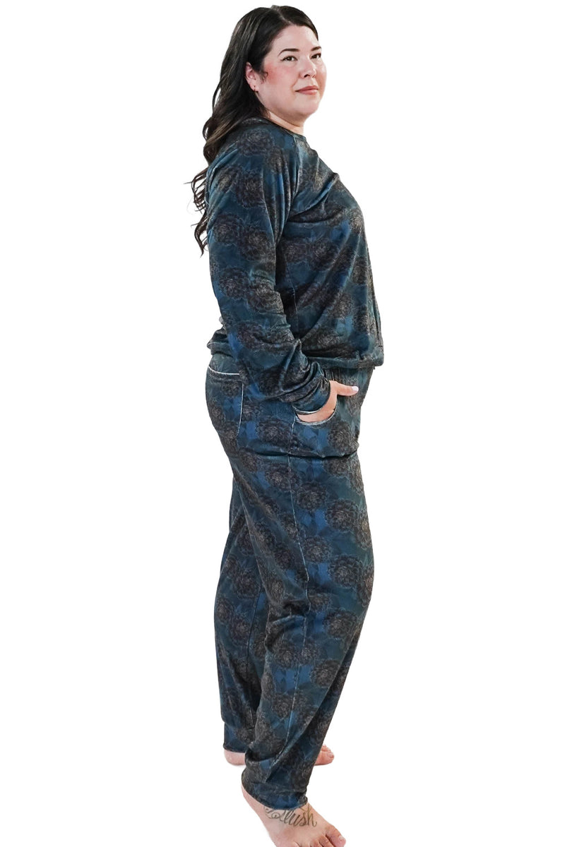 Cloud Nine Pajamas Velvety Velour Long Sleeves Lounge Set, Golden Dahlias (MN600VVT/J)