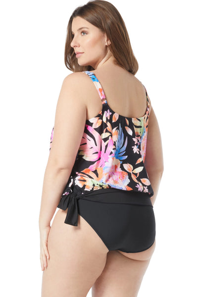 Beach House Plus Tropical Oasis Sarah Blouson Tankini Top, Black (HW2J012)