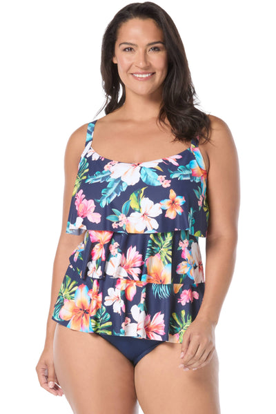 Beach House Plus Vibrant Vacay Jane Tankini, Admiral (HW5K096)