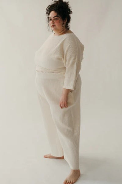 Pokoloko Crinkle Plus Drawstrings Palazzo Pants, Cream (IKI-PS+-)