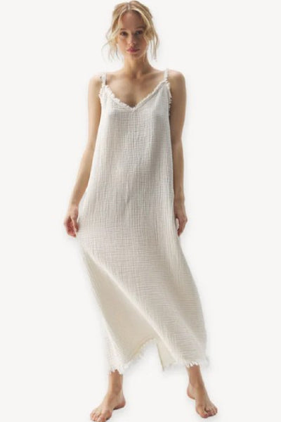 Pokoloko Crinkle Strappy Dress, Cream (IKI-SD1)