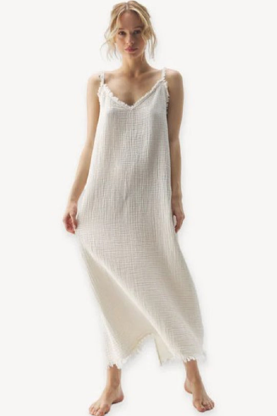 Pokoloko Crinkle Strappy Dress, Cream (IKI-SD1)