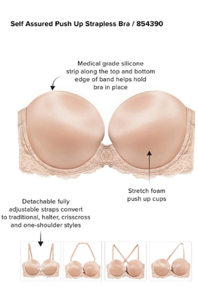 Wacoal Self Assured Push Up Strapless Bra, Black (854390)