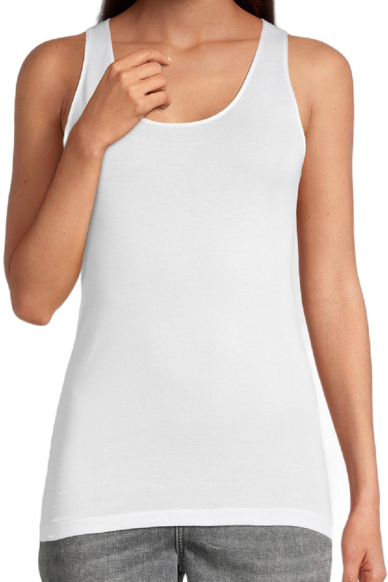 Oscalito Mercerized Cotton (Filoscozia®) Tank Top with Satin Edging, White (562)