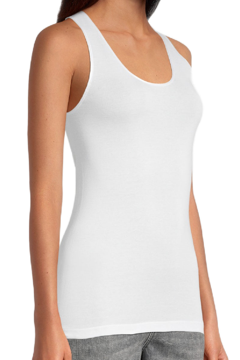 Oscalito Mercerized Cotton (Filoscozia®) Tank Top with Satin Edging, White (562)