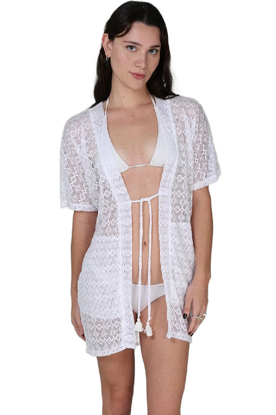 J. Valdi Diamante Open Front Kimono, White (J15466)