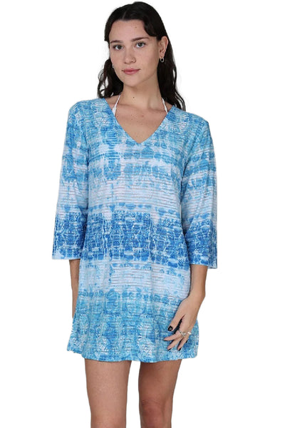 J.  Valdi La Onda V-Neck Cover-Up, Blue Multi (J14366)