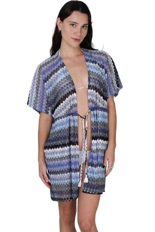 J. Valdi Praia Drawstring Kimono , Blue Multi (J20106)