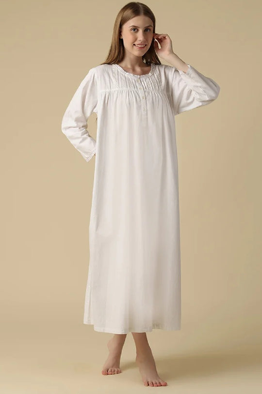 Mahogany Betty Flannel Gown, White (WF100)