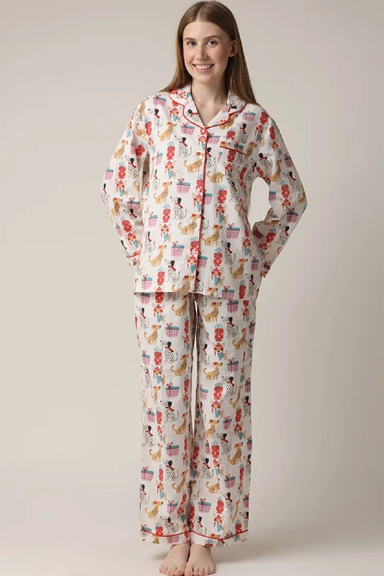 Mahogany Doggie Presents PJ Set, White Multi (NF12PJ)