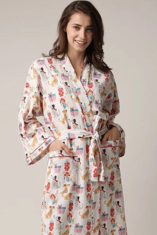 Mahogany Doggie Presents Robe, White Multi (NF12R)