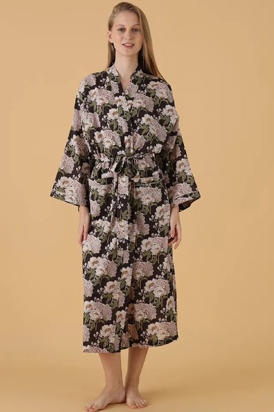 Mahogany Lainey Robe, Black Floral (N301R)