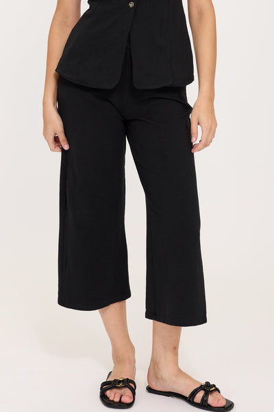 Pistache Terry Cotton Cropped Pant, Black (R03161)