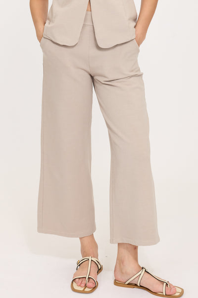 Pistache Terry Cotton Cropped Pant, Buff Beige (R03161)