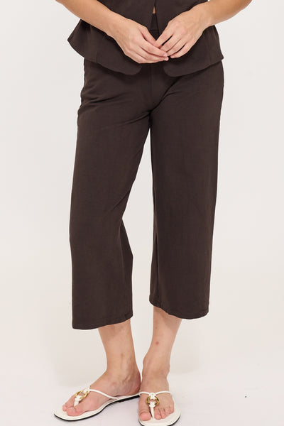Pistache Terry Cotton Cropped Pant, Coffee Caffe (R03161)