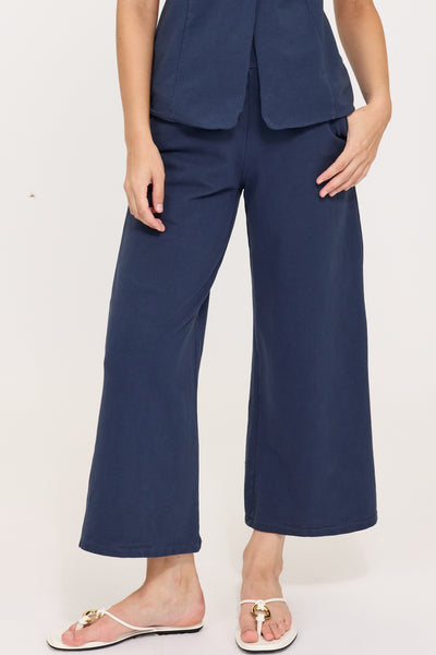 Pistache Terry Cotton Cropped Pant, Midnight Navy (R03161)