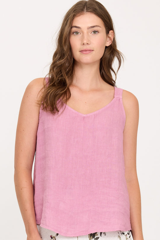 Pistache Linen Sleeveless Flowy Top, Peony (R0330)