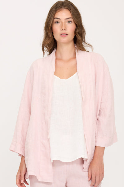 Pistache Linen Kimono Jacket, Pink Mist Cipria (R0340)