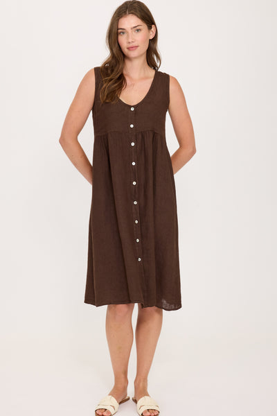Pistache Linen Button Down Dress, Coffee Caffe (R0352)