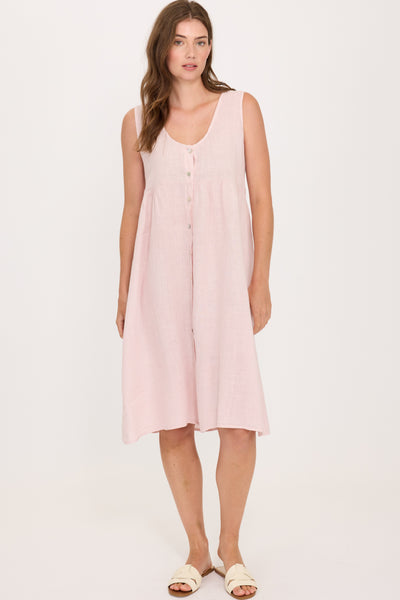 Pistache Linen Button Down Dress, Pink Mist Cipria (R0352)