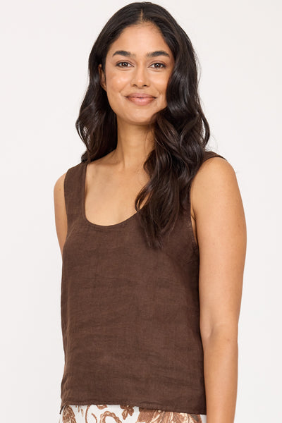 Pistache Linen Scoop Top, Coffee Caffe (R0359)