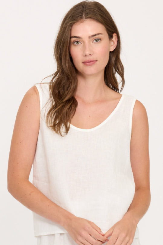 Pistache Linen Scoop Top, White (R0359)