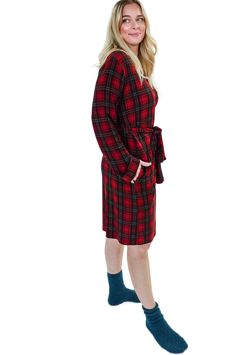 Cloud Nine Pajamas Bamboo Short Robe, Red Plaid (GR119SH/ROB)