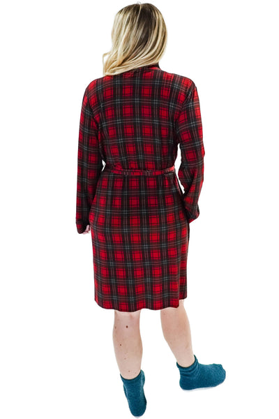 Cloud Nine Pajamas Bamboo Short Robe, Red Plaid (GR119SH/ROB)