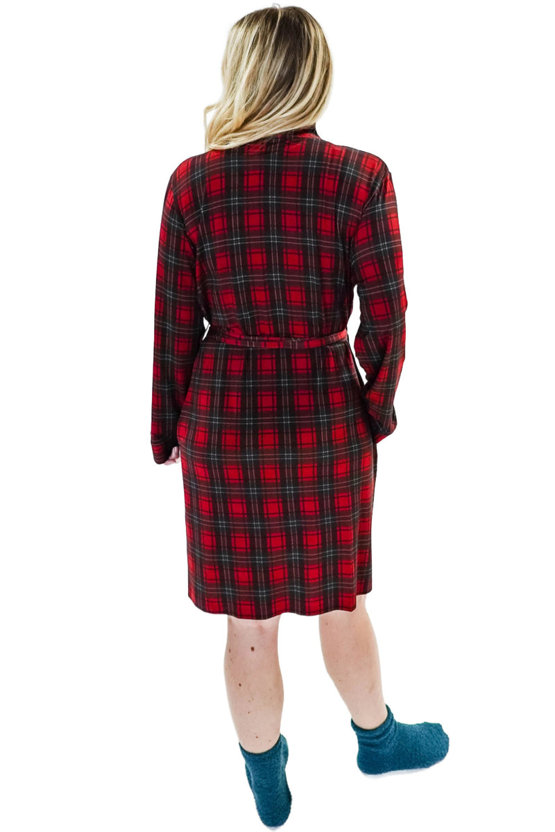 Cloud Nine Pajamas Bamboo Short Robe, Red Plaid (GR119SH/ROB)