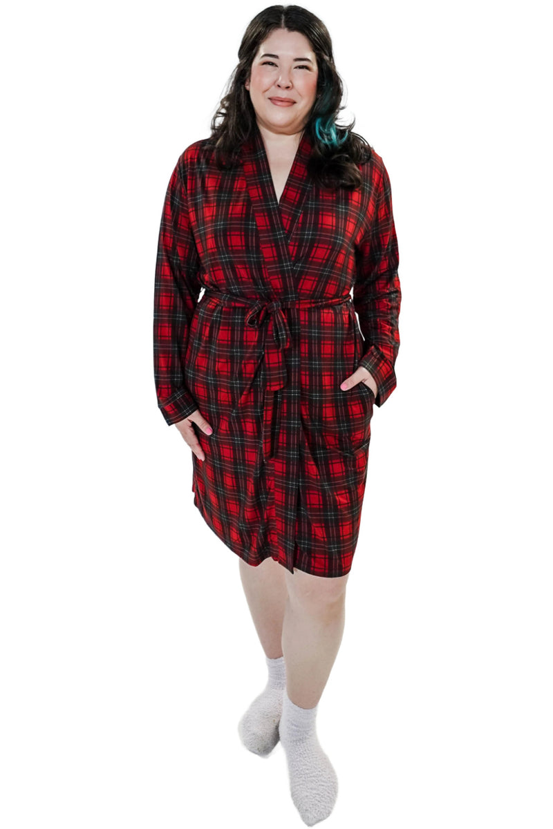 Cloud Nine Pajamas Bamboo Short Robe, Red Plaid (GR119SH/ROB)