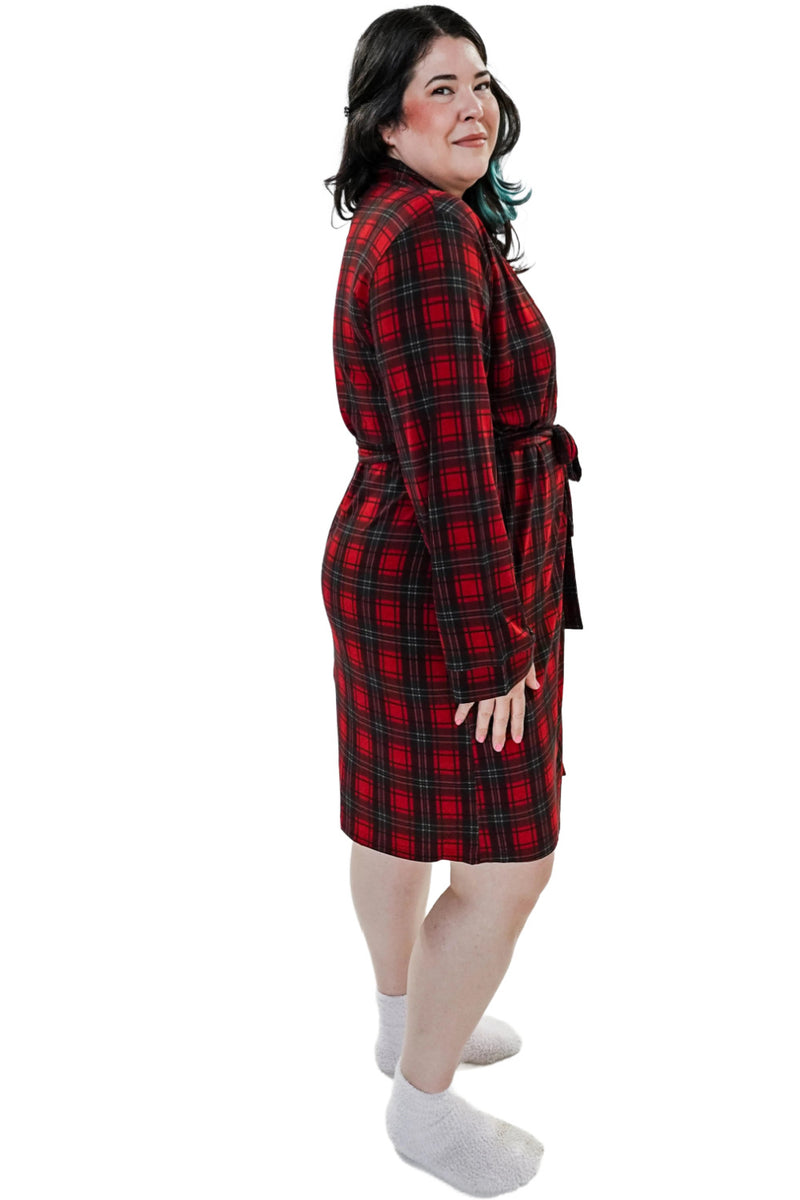 Cloud Nine Pajamas Bamboo Short Robe, Red Plaid (GR119SH/ROB)