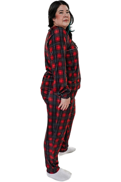 Cloud Nine Pajamas Velvety Velour Long Sleeves Lounge Set, Red Plaid (MN600VVT/J)