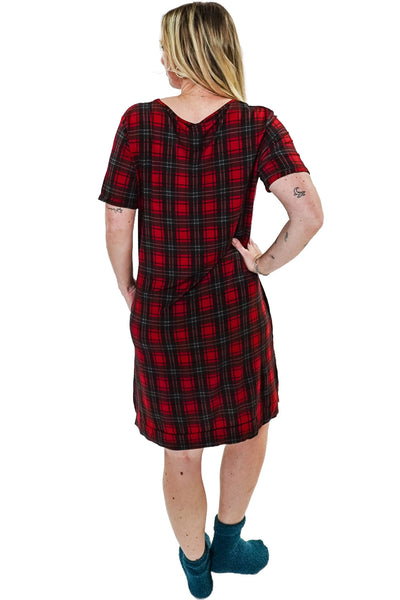 Cloud Nine Pajamas Bamboo V-Neck Nightshirt with Pockets, Red Plaid (GR106 NSV/PK))
